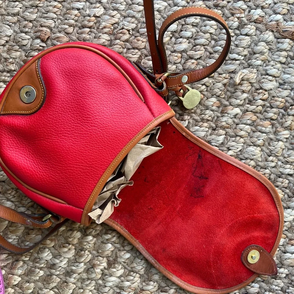 Dooney & Bourke Red and Tan saddle Crossbody Bag - Picture 12 of 14